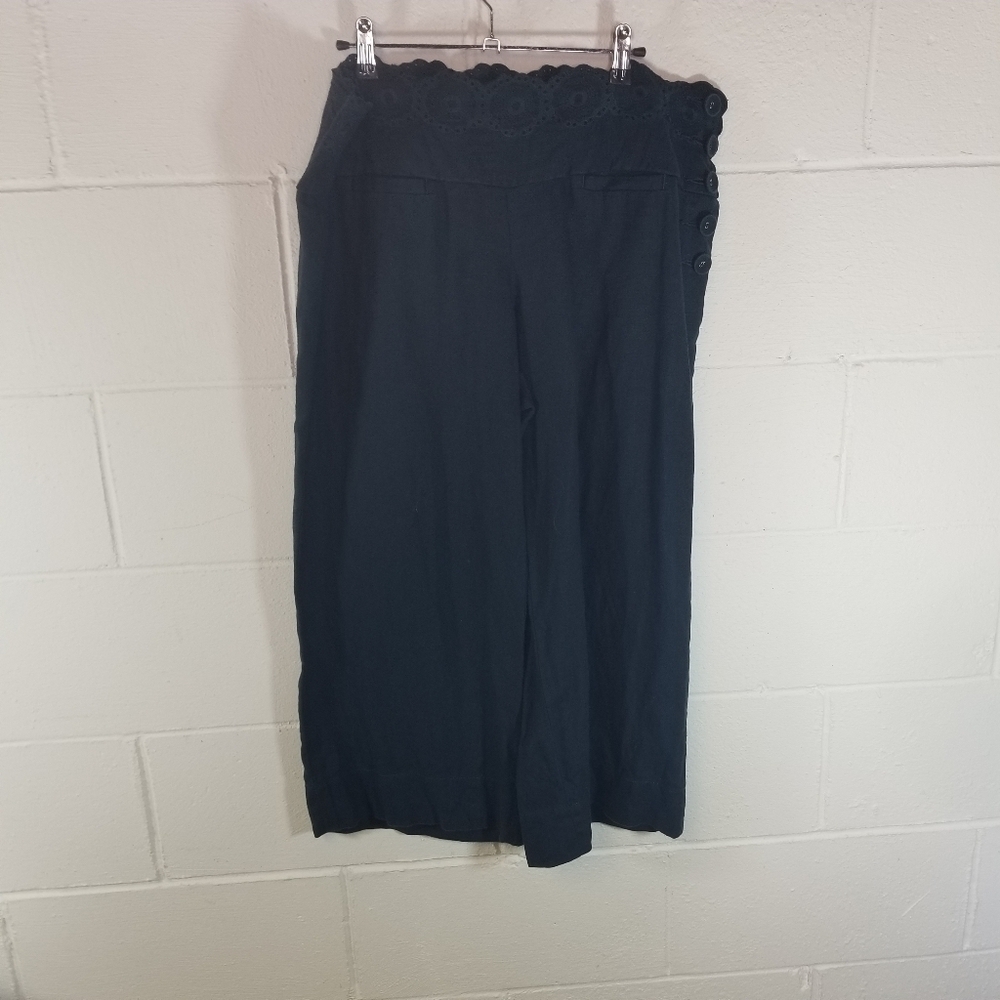 Anthropologie Elevenses blue linen wide leg crop pants - Picture 5 of 8